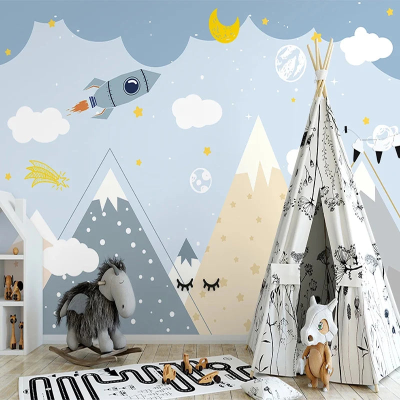 Rocket Adventure Space Kids Room Wall Mural Wallpaper