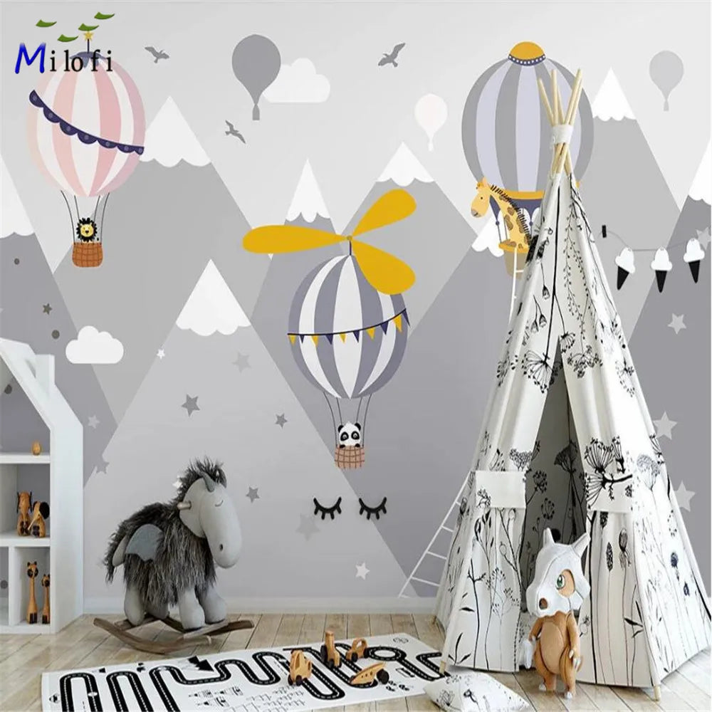 Hot Air Balloons and Gray Mountains Wallpaper Mural