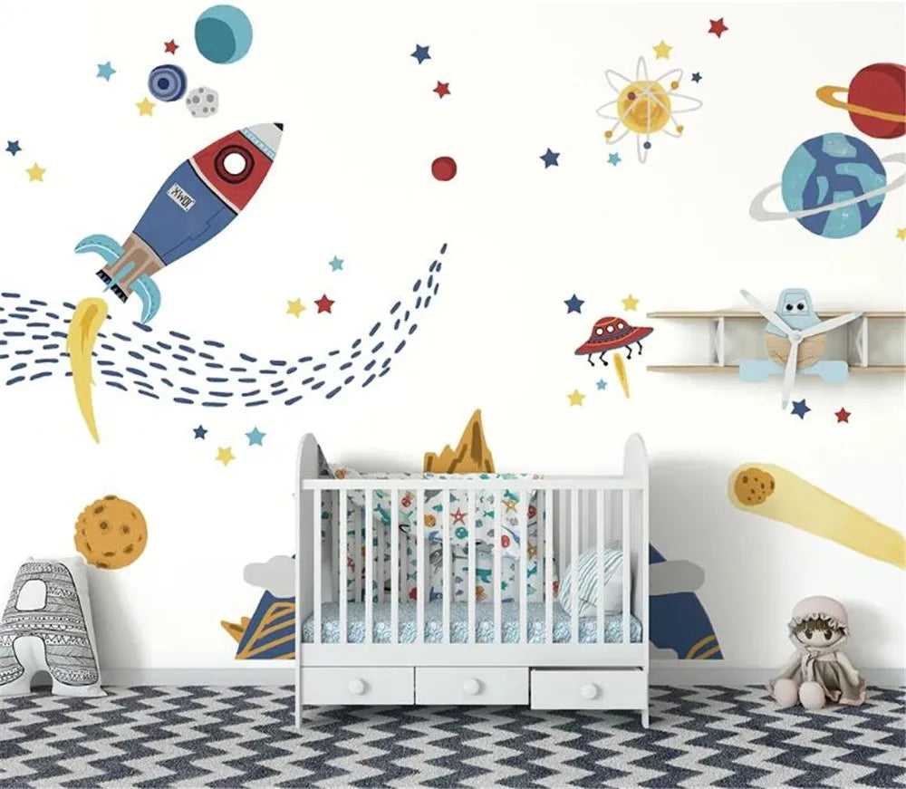 Cartoon Space Rocket Wallpaper Mural