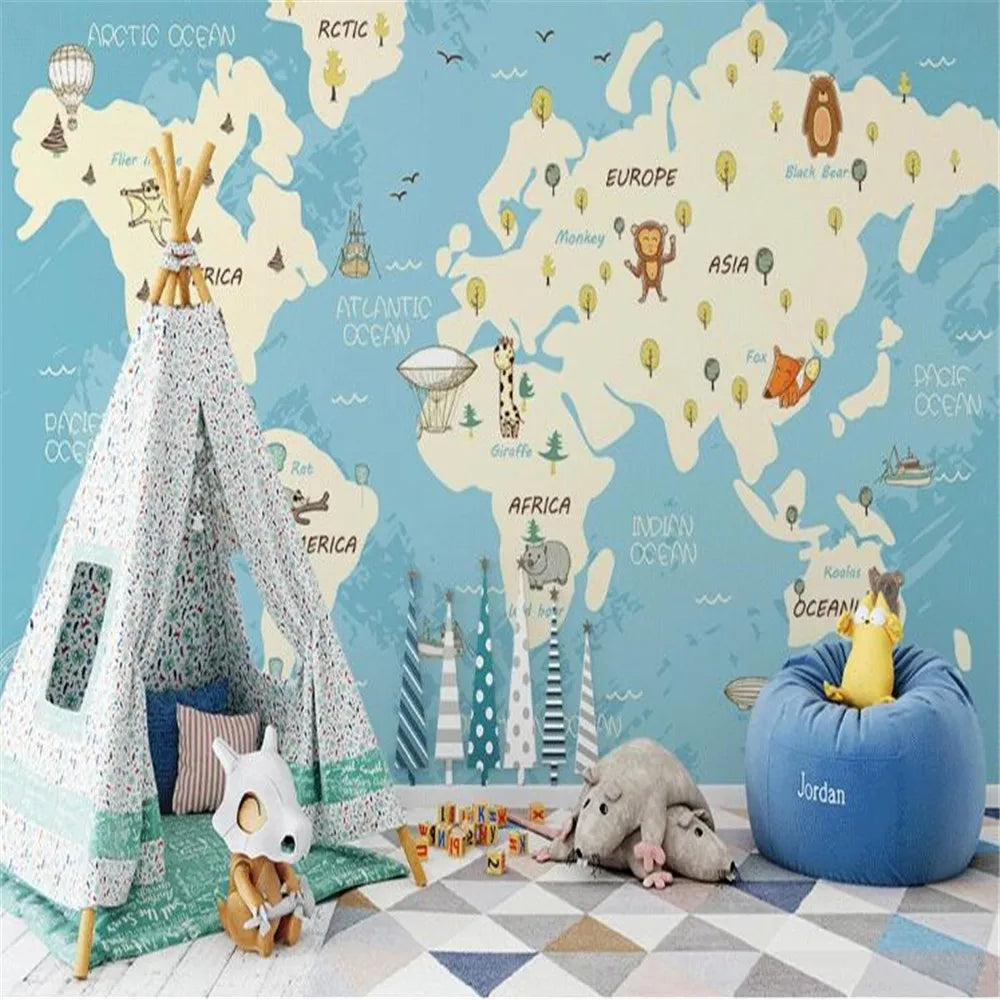 Nordic Hand-painted Cartoon Map Wallpaper Mural
