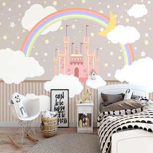 Rainbow Castle Clouds Nursery Wall Mural Wallpaper
