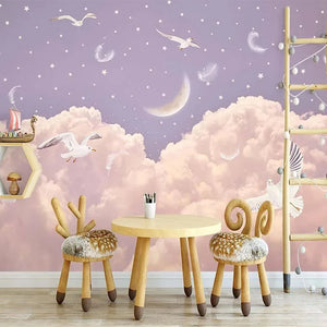 Celestial Clouds and Birds Nursery Wall Mural Wallpaper