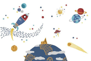 Cartoon Space Rocket Wallpaper Mural