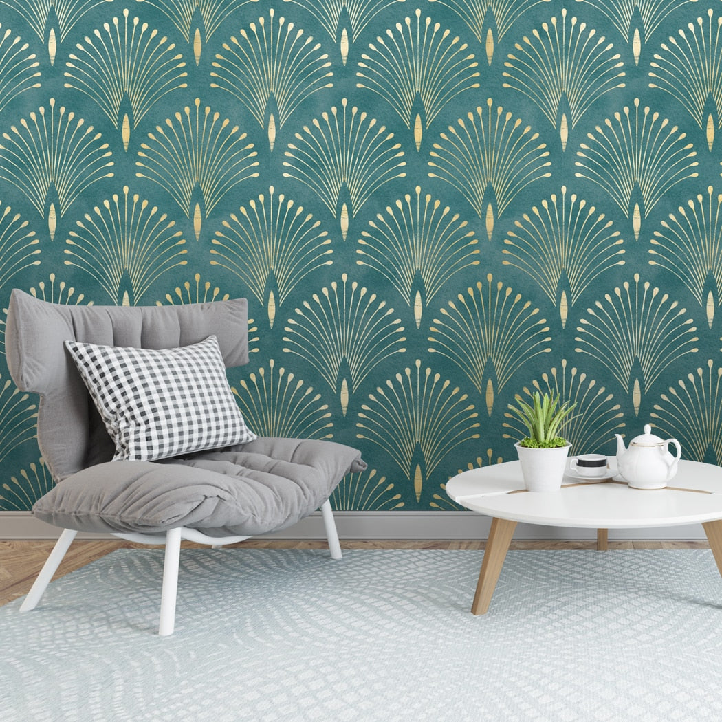 Geometric Bloom Green Self-Adhesive Wallpaper