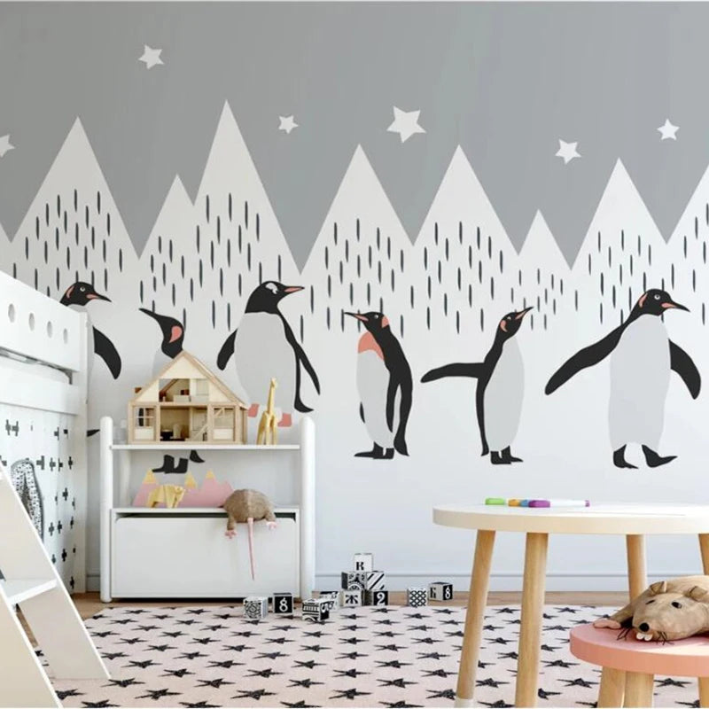 Arctic Penguins and Peaks Kids Room Wall Mural Wallpaper