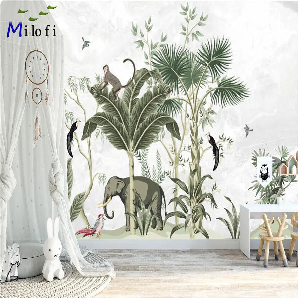Tropicales Plants And Elephant Wallpaper Mural
