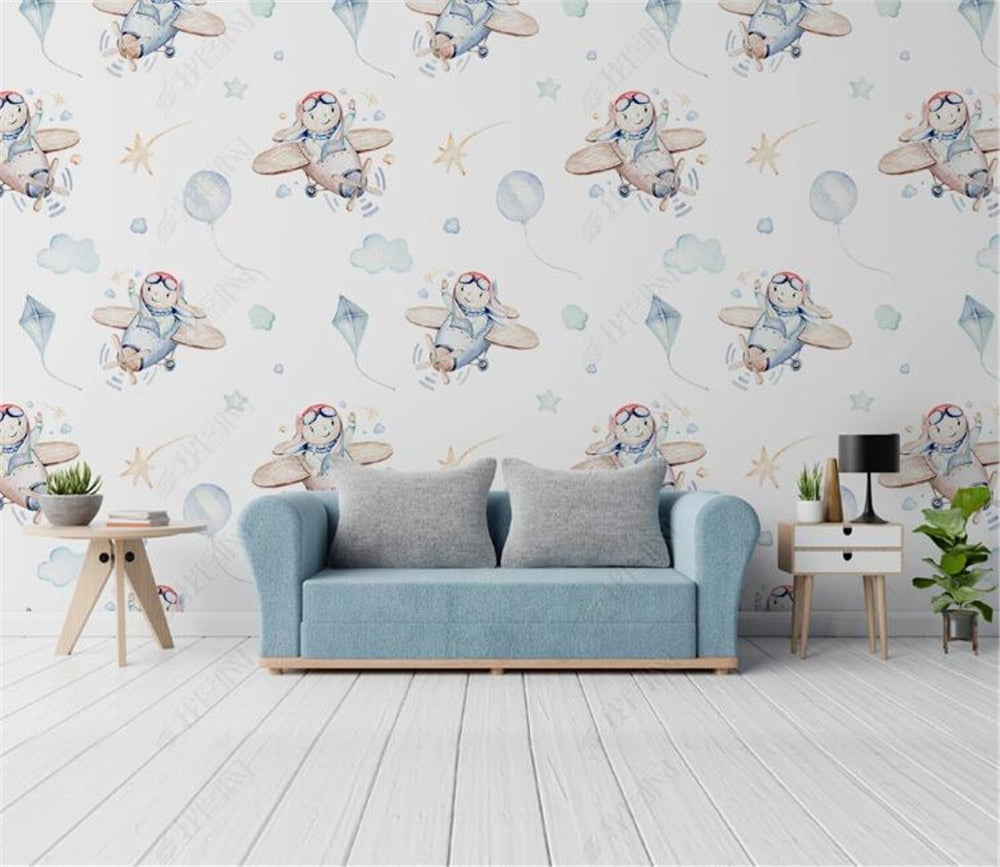 Cartoon Airplanes and Balloons Wallpaper Mural