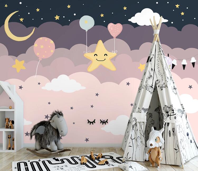 Girly Pink Night Sky Wallpaper Mural