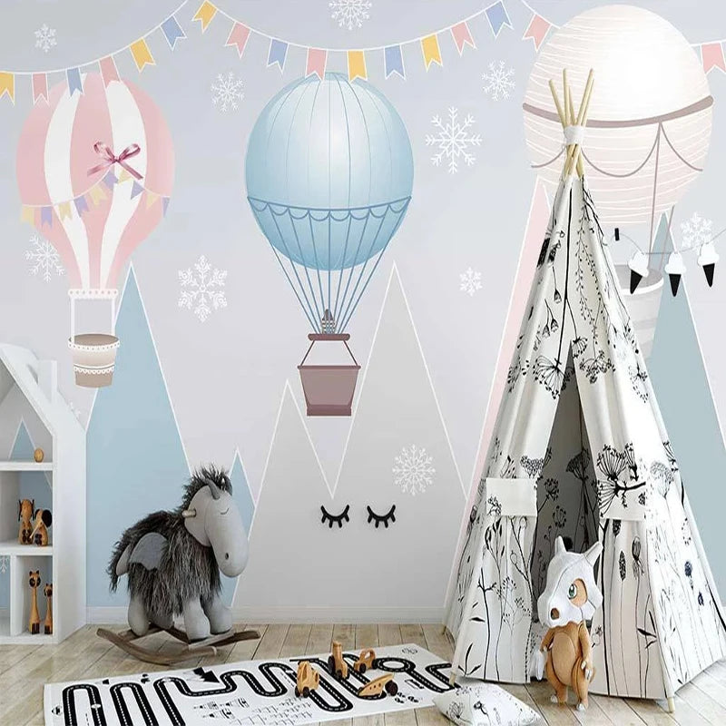 Balloon Ride Mountain Scene Nursery Wall Mural Wallpaper
