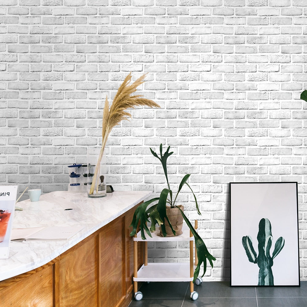 White/Grey Brick Wall Self-Adhesive Wallpaper
