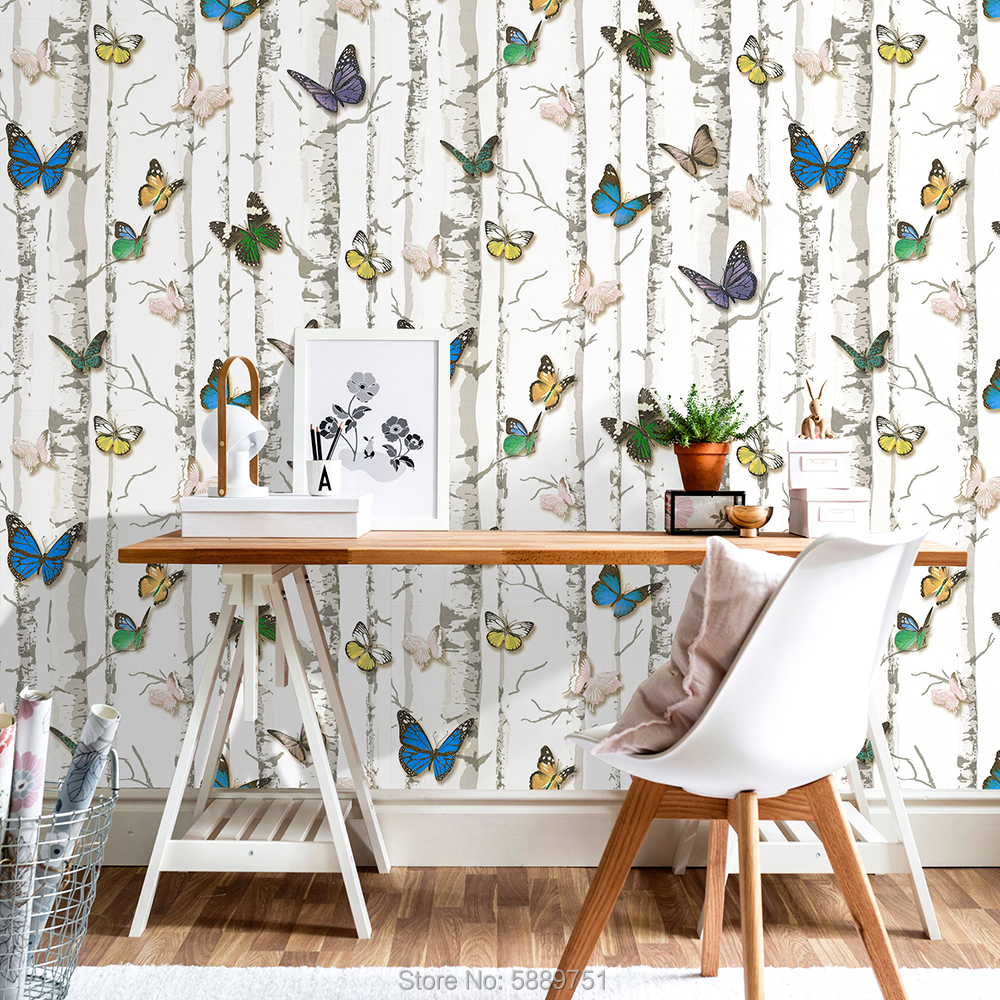 Butterflies in Forest Peel And Stick Wallpaper