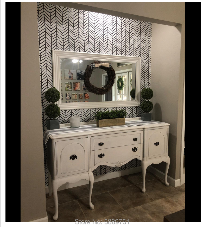 Black White Herringbone Stripes Peel and Stick Wallpaper