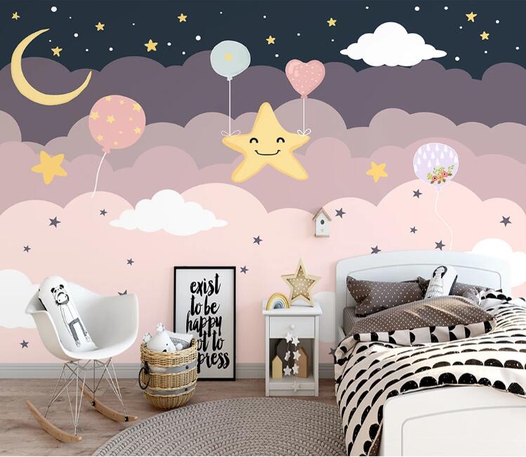 Girly Pink Night Sky Wallpaper Mural