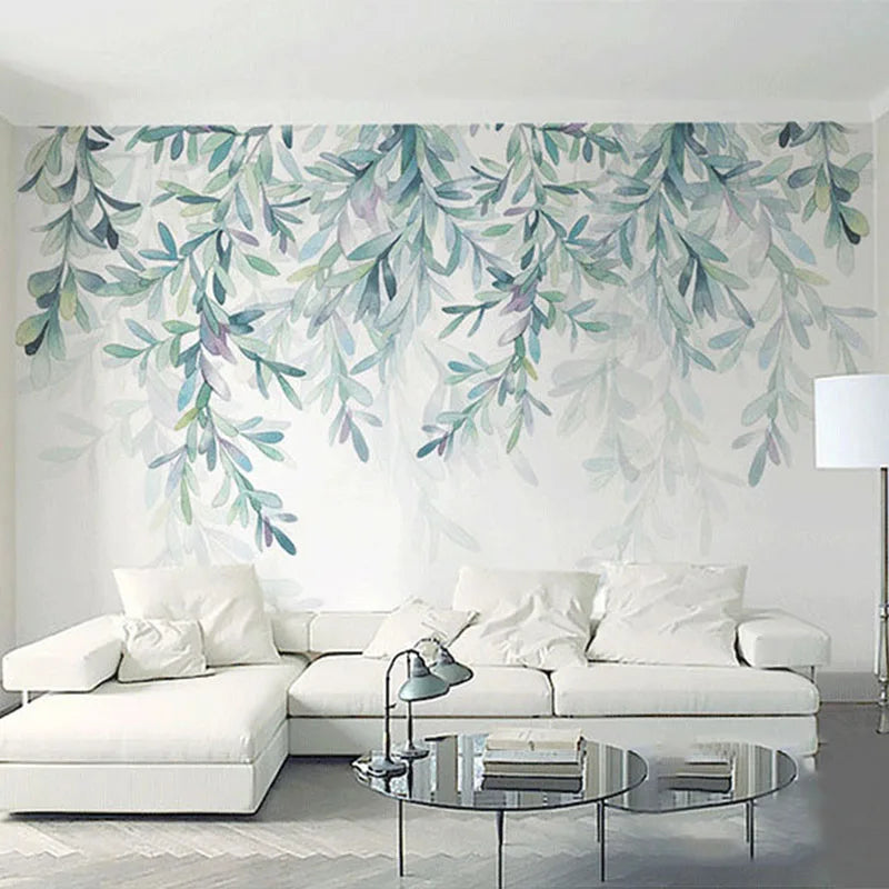 Watercolor Hanging Leaves Wall Mural Wallpaper
