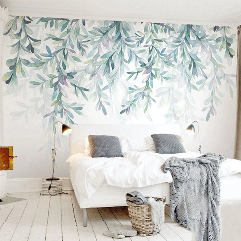 Watercolor Hanging Leaves Wall Mural Wallpaper