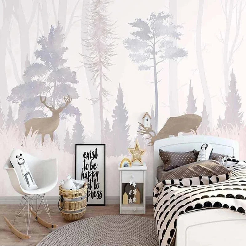 Woodland Scene with Forest Elks Wall Mural Wallpaper