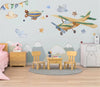 Hand-painted Airplane And Mountains Wallpaper Mural