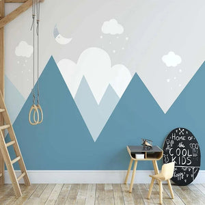 Geometric Blue Mountains Kids Room Wall Mural Wallpaper