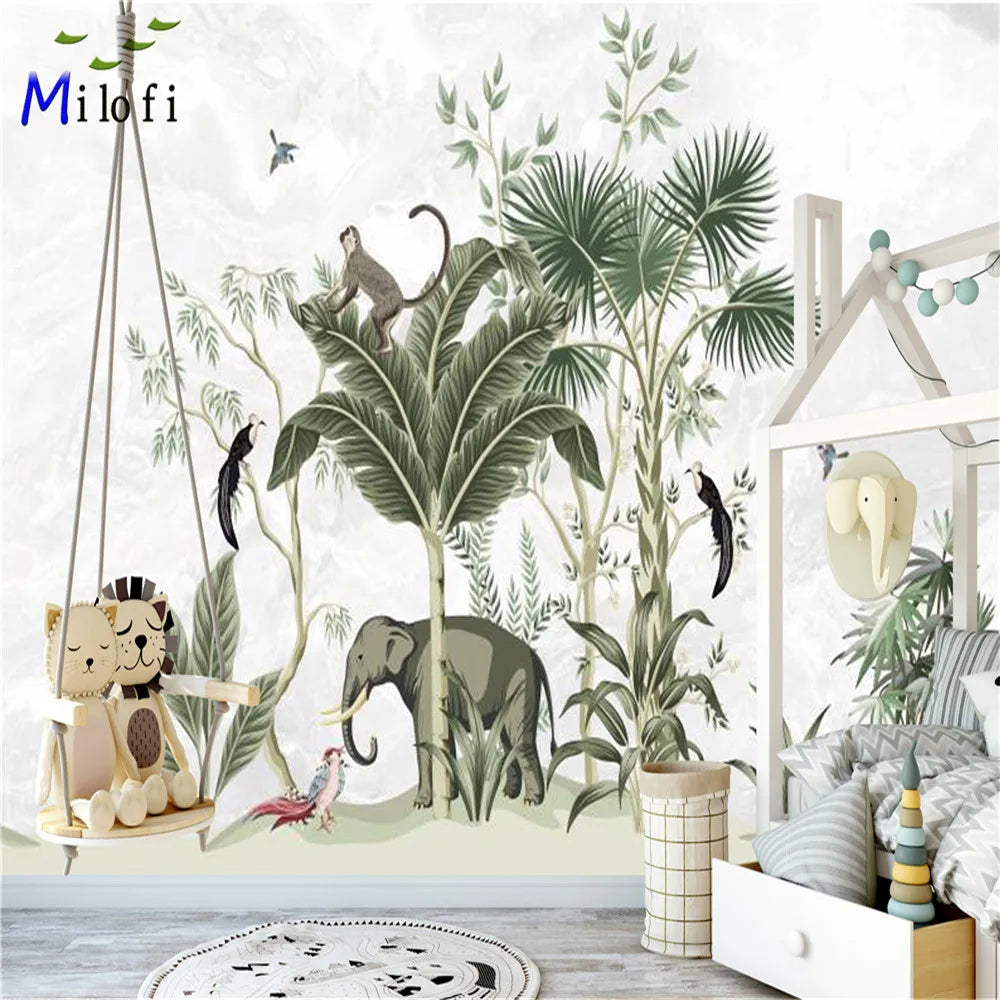 Tropicales Plants And Elephant Wallpaper Mural