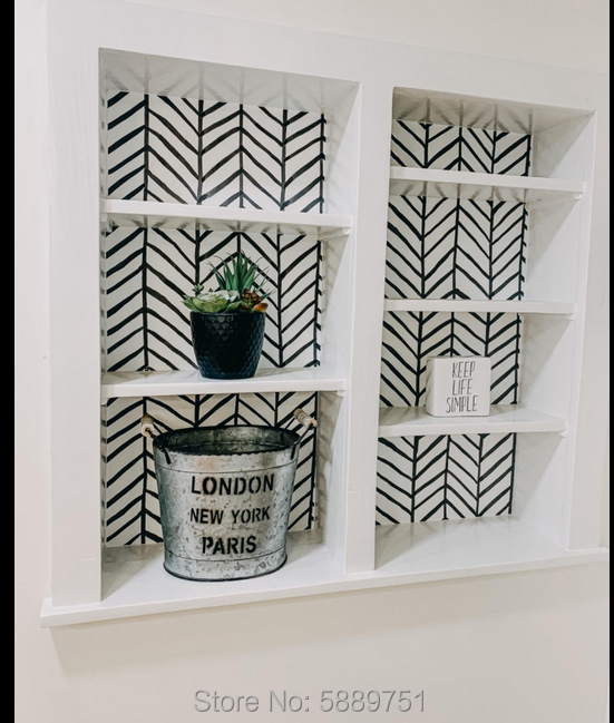 Black White Herringbone Stripes Peel and Stick Wallpaper