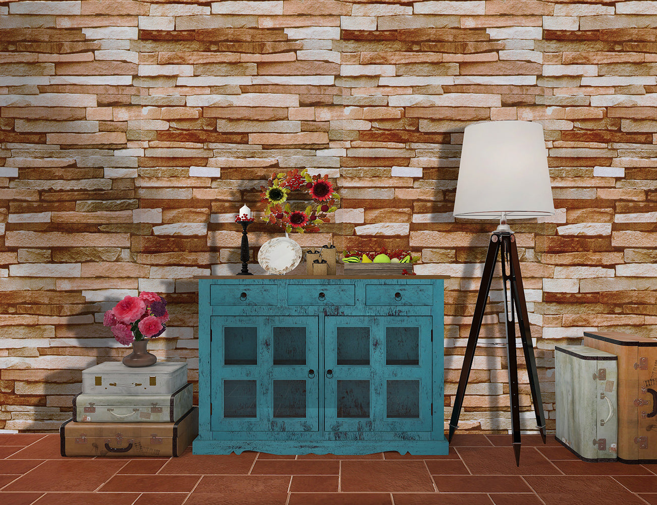 Stones And Bricks Imitation Peel and Stick Wallpaper