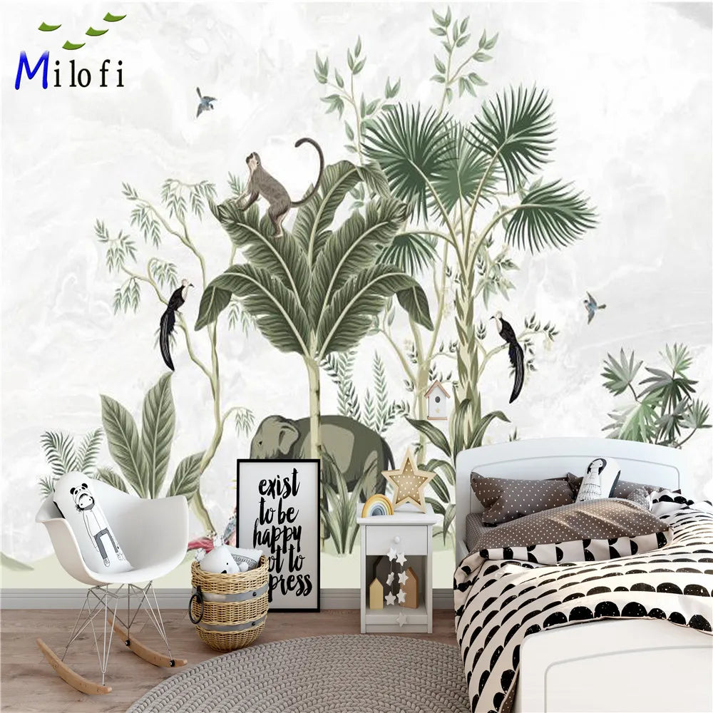 Tropicales Plants And Elephant Wallpaper Mural