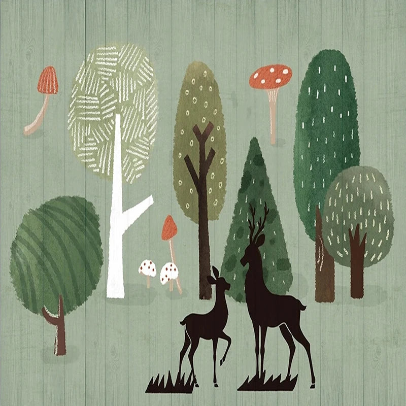 Mushroom Woods and Deer Wall Mural Wallpaper