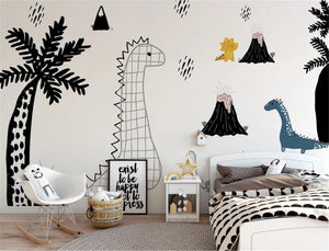 Minimalist Black And White Dinosaur Park Wallpaper Mural