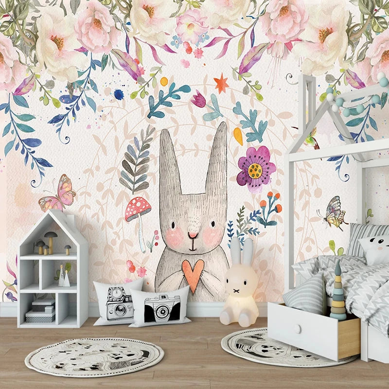 Floral Rabbit Garden Nursery Wall Mural Wallpaper