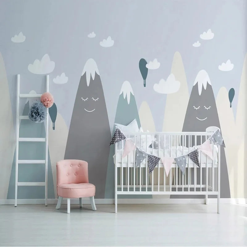 Smiling Mountain Cloudscape Nursery Wall Mural Wallpaper