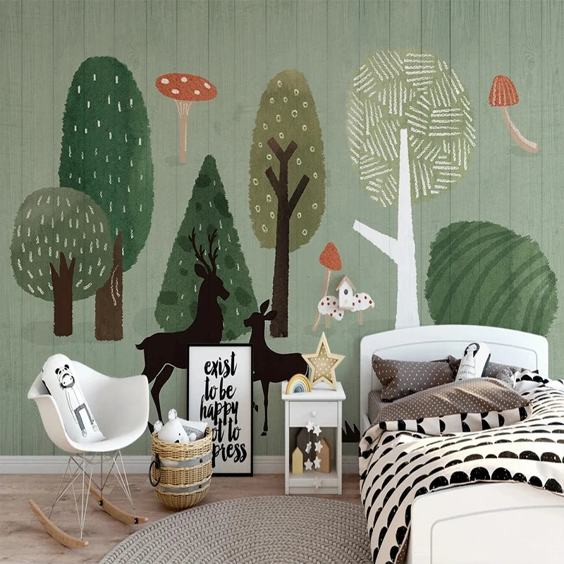 Mushroom Woods and Deer Wall Mural Wallpaper