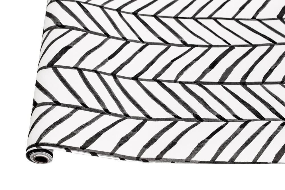 Black White Herringbone Stripes Peel and Stick Wallpaper