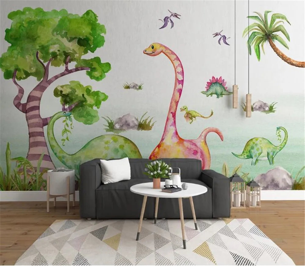 Nordic Minimalist Hand-painted Dinosaurs Wallpaper Mural