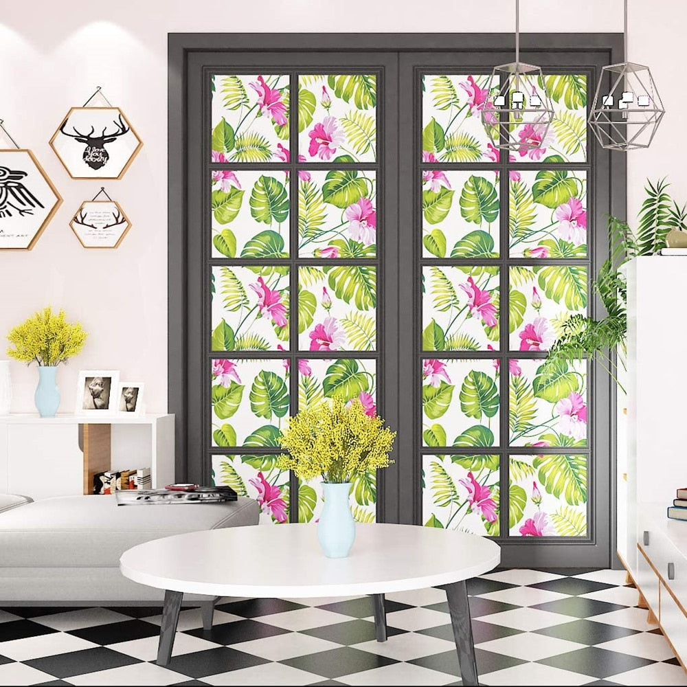 Pink Flowers And Leaves Self-Adhesive Wallpaper