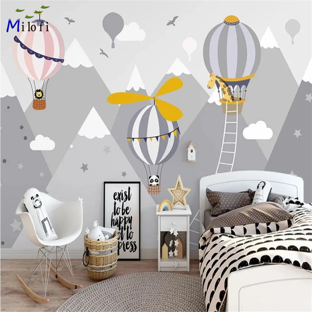 Hot Air Balloons and Gray Mountains Wallpaper Mural