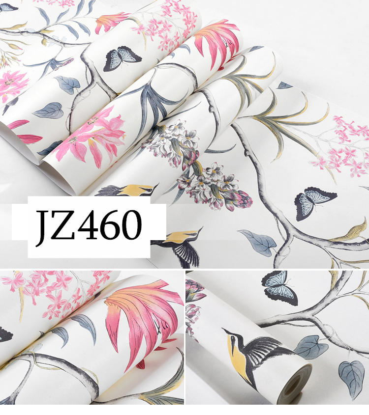 Pink Floral Birds And Butterflies Peel and Stick Wallpaper