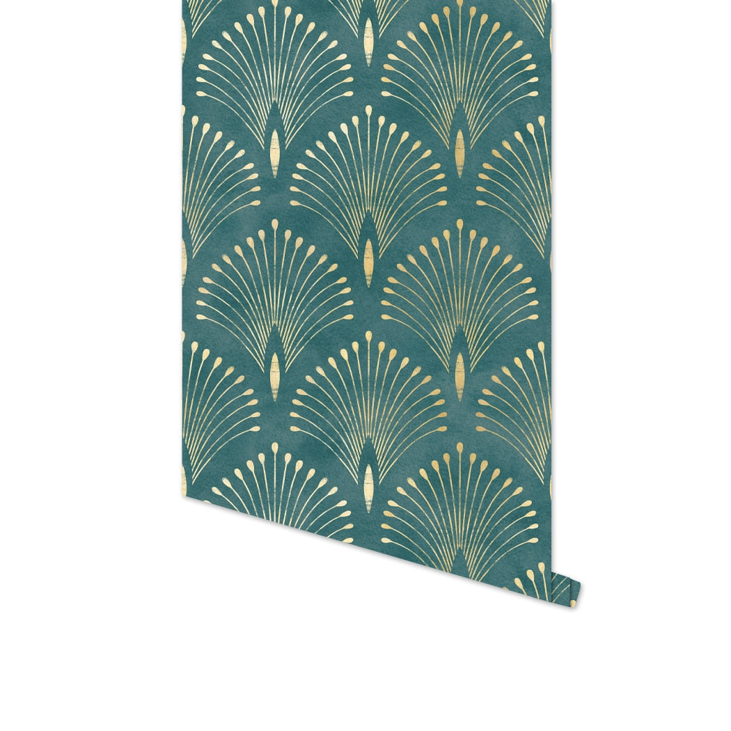 Geometric Bloom Green Self-Adhesive Wallpaper