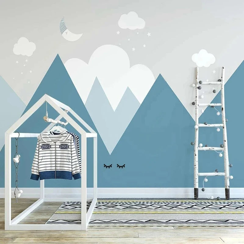 Geometric Blue Mountains Kids Room Wall Mural Wallpaper