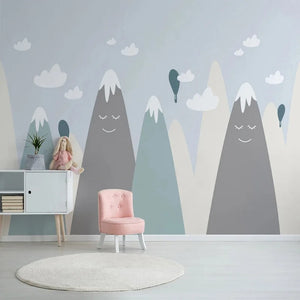 Smiling Mountain Cloudscape Nursery Wall Mural Wallpaper