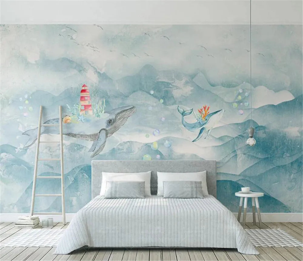Artistic Watercolor Whale Wallpaper Mural