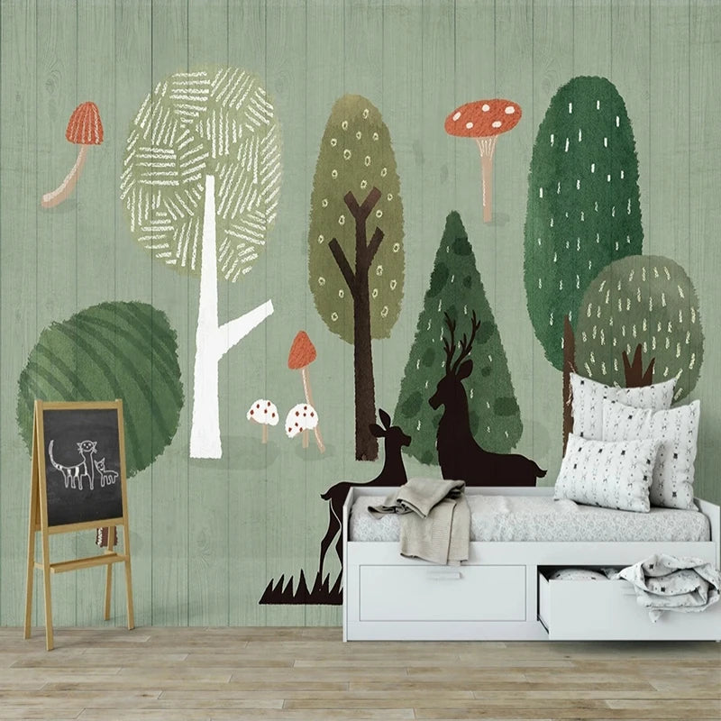 Mushroom Woods and Deer Wall Mural Wallpaper