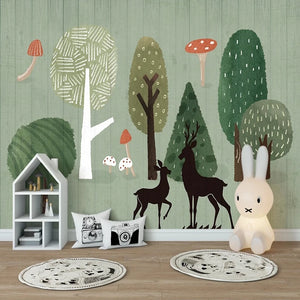 Mushroom Woods and Deer Wall Mural Wallpaper