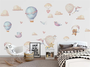 Minimalist Hot Air Balloon With Birds Wallpaper Mural