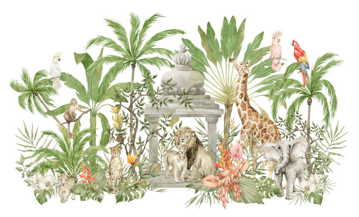 Jungle Wildlife Animals Monument Wallpaper Mural