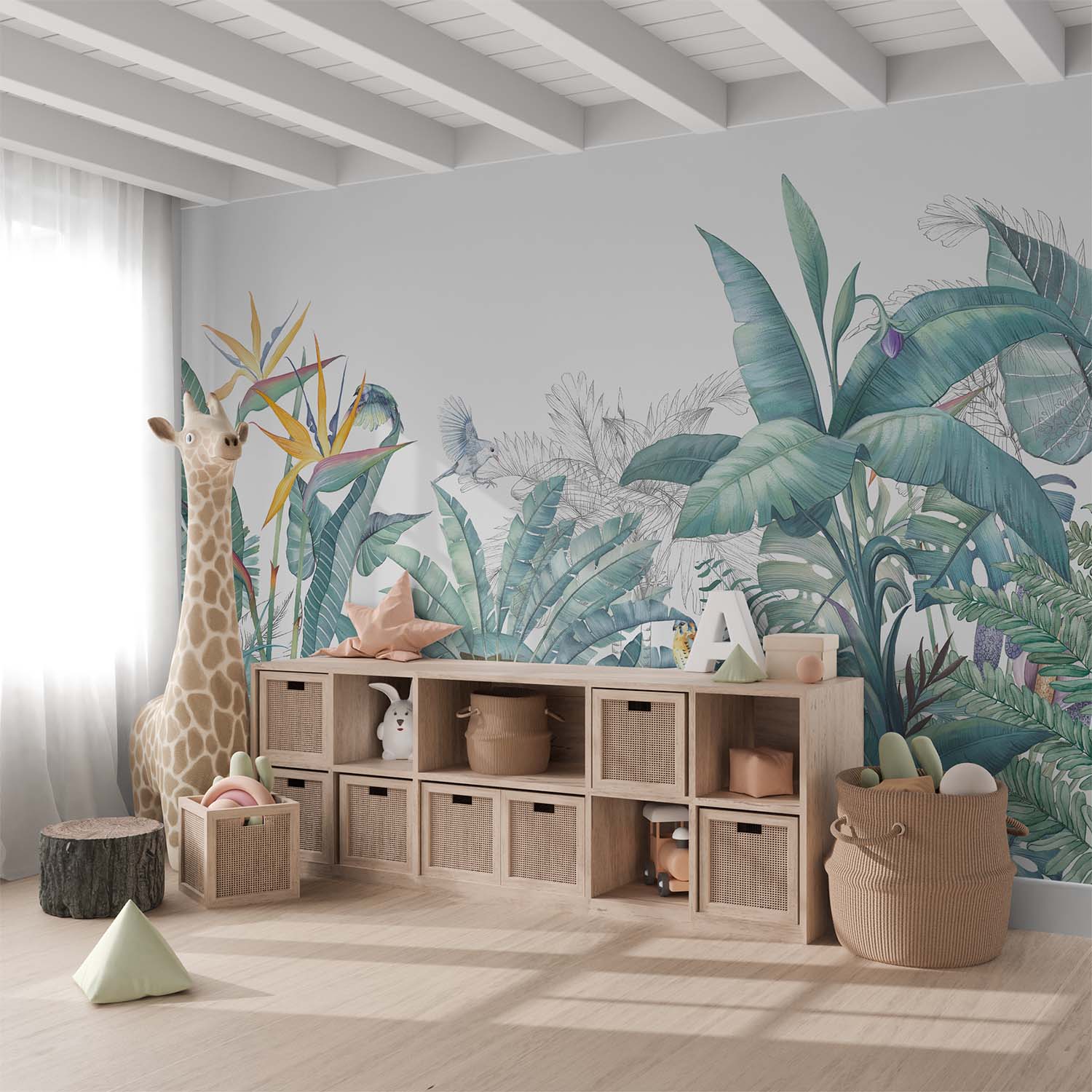 Light Green Strelitzia Leaves Wallpaper Mural