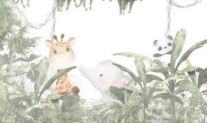 Light Tones Playful Animals Cartoon Wallpaper Mural