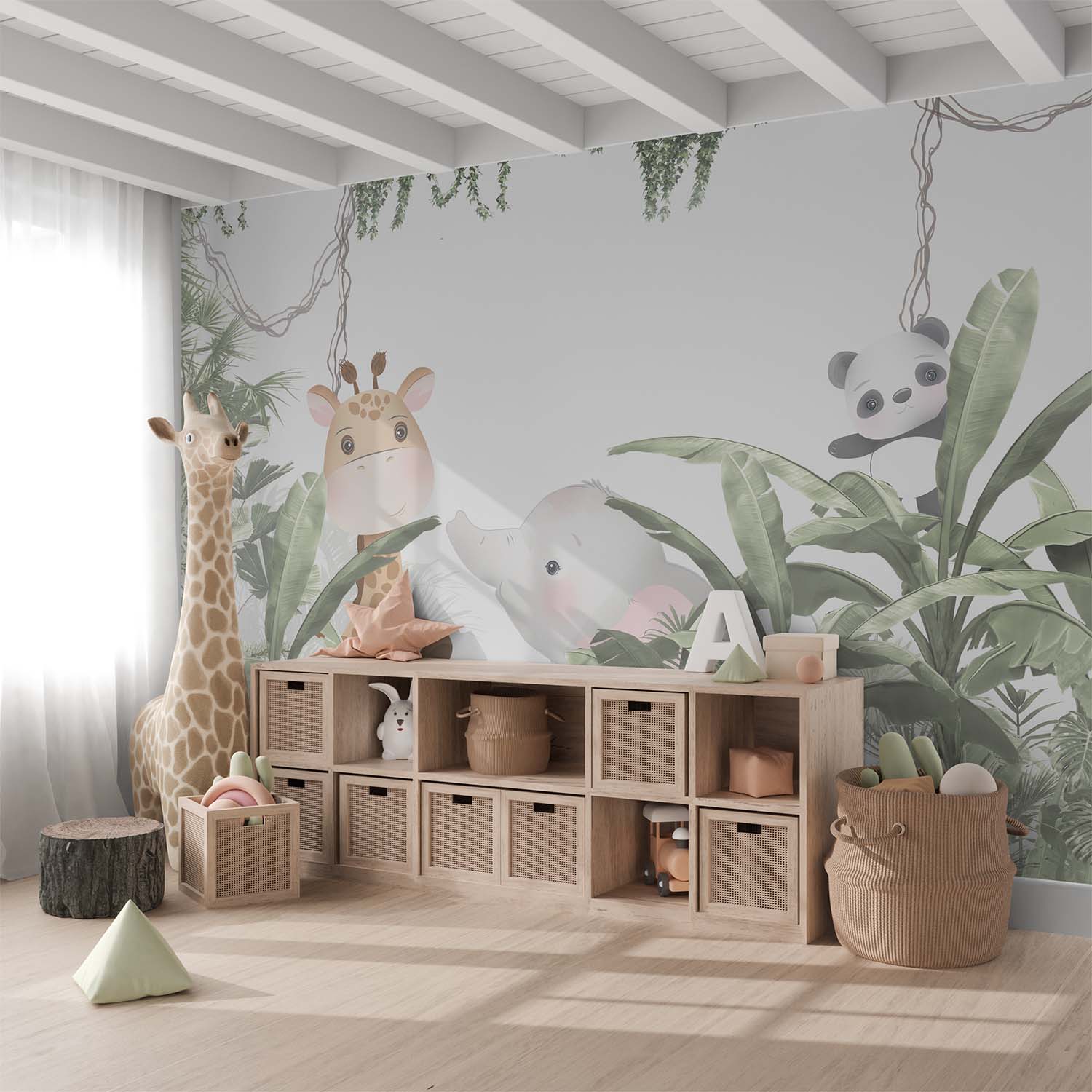 Light Tones Playful Animals Cartoon Wallpaper Mural