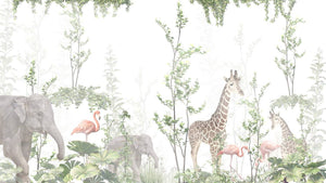 Light Tropical Forest Animals Wallpaper Mural