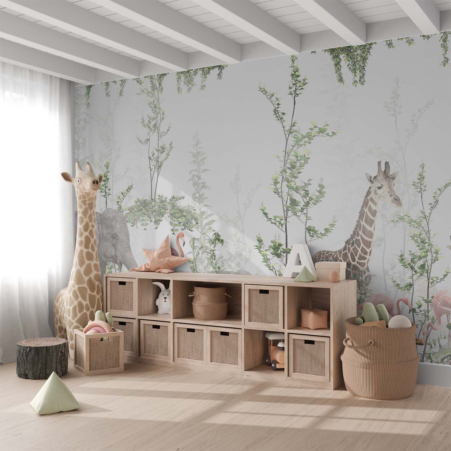 Light Tropical Forest Animals Wallpaper Mural