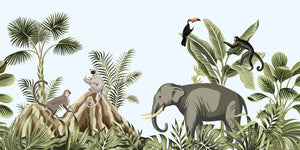 Monkeys and Elephant Safari Adventure Wallpaper Mural